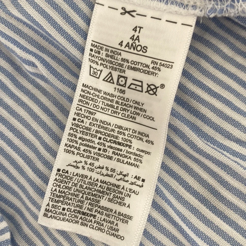 Old Navy Light Blue and White Striped Girls Blouse with Embroidered Yoke